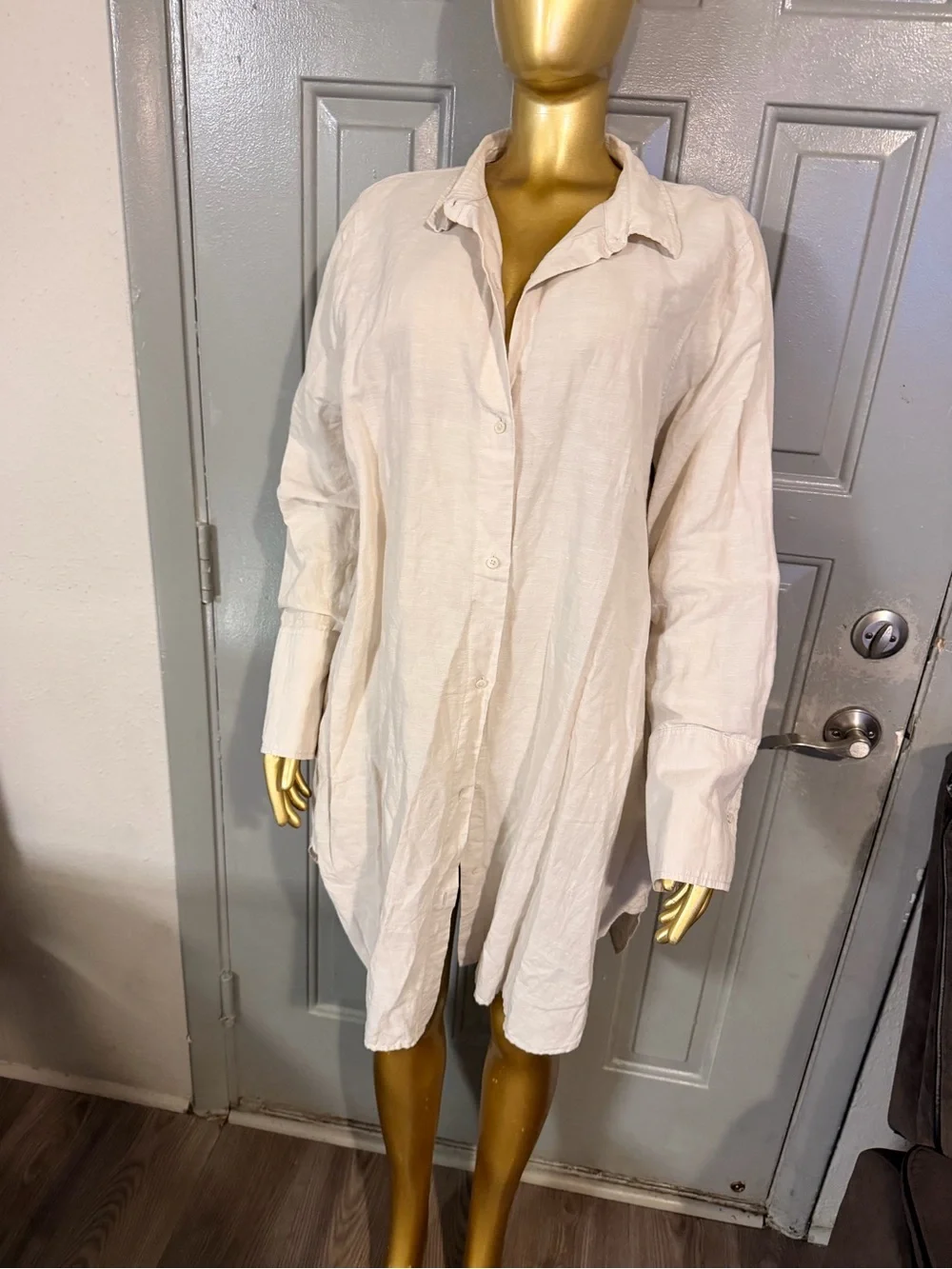 J. Crew White Linen Button-Front Swim Cover-Up Shirt